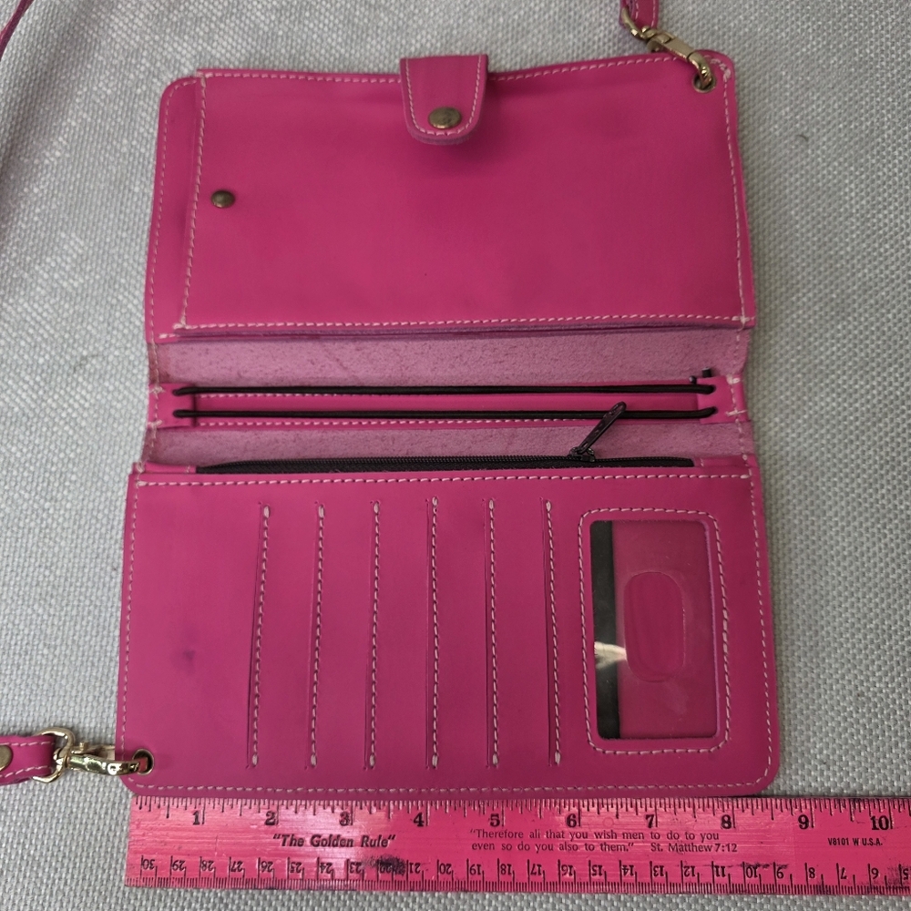 Planner Perfect Hot Pink Leather Everyday Traveler’s Notebook Crossbody Wallet - Picture 5 of 12
